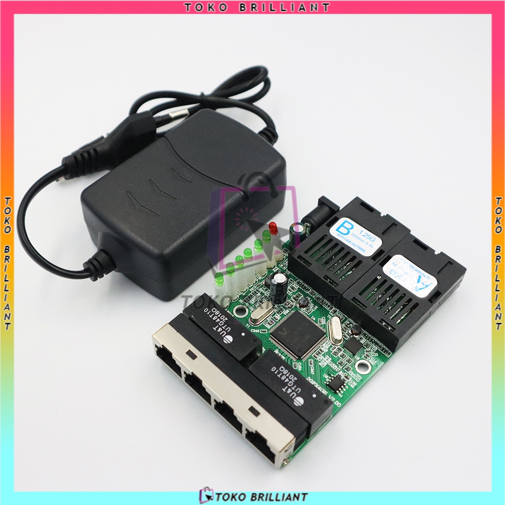 2SC 4 RJ45 2F4E Ethernet PCBA board 10/100/1000M switch 4 RJ45 UTP 2 SC Gigabit Fiber Optical Media Converter [Bisa Bayar Ditempat]