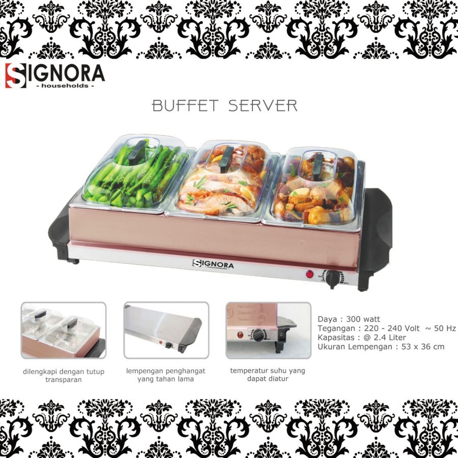 Alat Penghangat Makanan Signora Buffet Server kapasitas 2,4 liter Free Hadiah