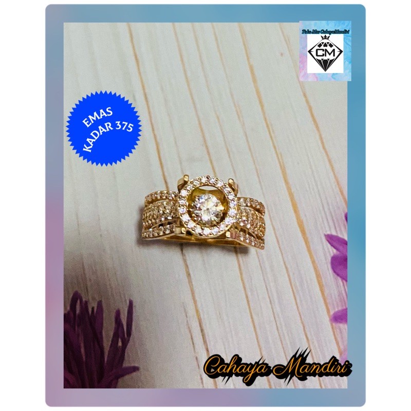 Cincin Emas dancing Stone kadar 375 (8K) Berat +/- 2,88 Gram