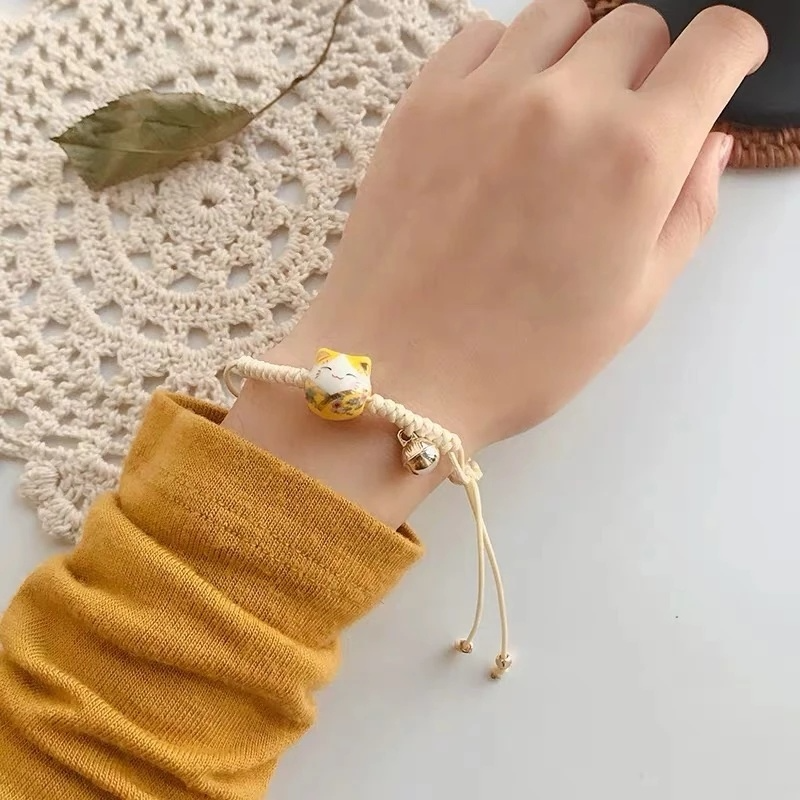 Gelang Tali Kepang Handmade Dapat Disesuaikan Warna-Warni Bahan Keramik Gaya Korea Untuk Hadiah