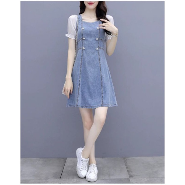 DRESS JEANS WANITA KOMBINASI SIFON