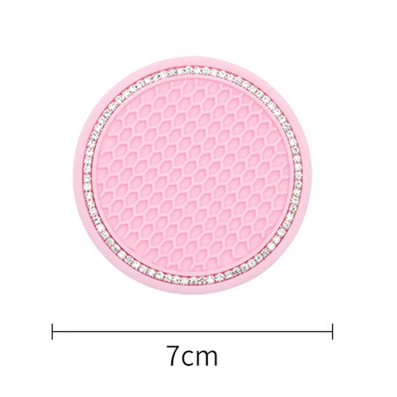 1 Pc 7cm Diamond Inlaid Round Heat Insulation Soft Rubber Car Interior Decoration Non-slip Water Cup Pad