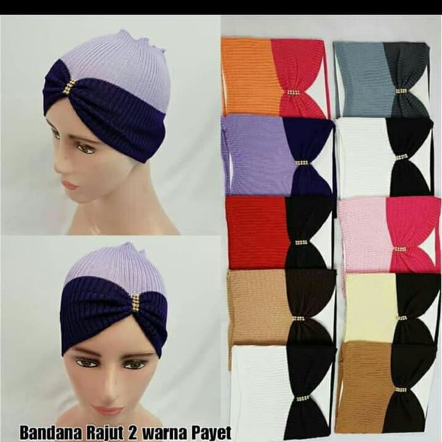 Bandana rajut 2 warna payet kodian / 20pcs