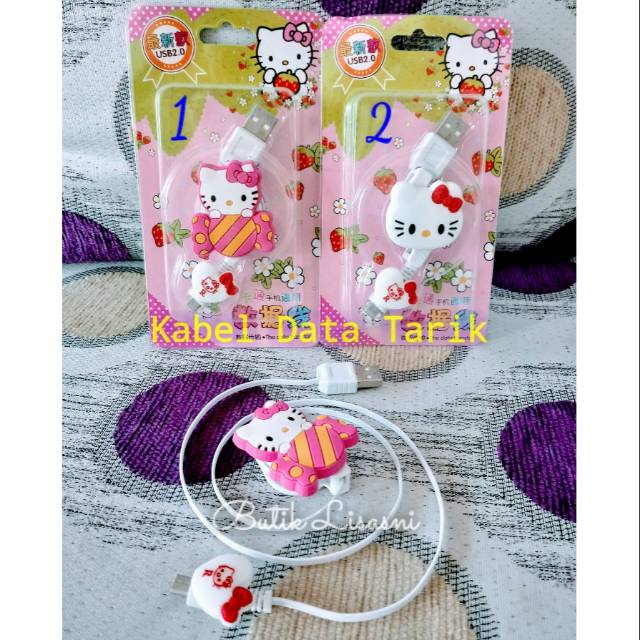 Kabel Data Tarik HP Hello Kitty - Charger Smartphone Android Samsung LG Blackberry Redmi Oppo Nokia