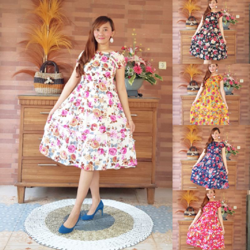 DRESS CANDA DASTER KERUT SABRINA THE ROSE