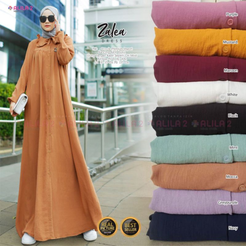 GAMIS WANITA JUMBO MOTIF POLOS ZALEA MAXY BAHAN CRINCLE LD 115 FIT TO XL