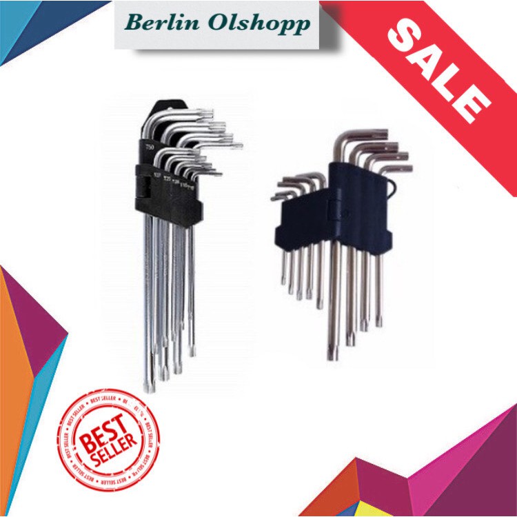 KUNCI L BINTANG LUBANG PANJANG SET 9 PCS HEX KEY WRENCH LONG STAR