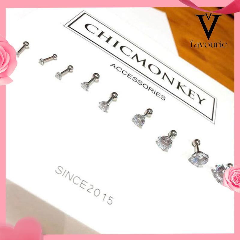 [COD]1 Pcs Anting Titanium Steel Nyata Zirkon Anting Stud Super Mengkilap dengan Anting Pejantan Berlian-FA