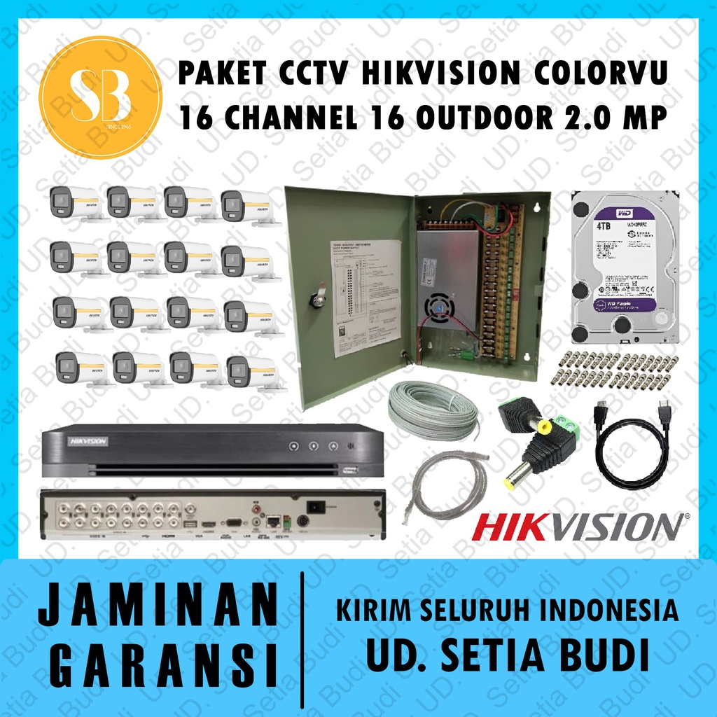 Paket CCTV Hikvision Colorvu 16 Channel 16 Outdoor 2.0 MP