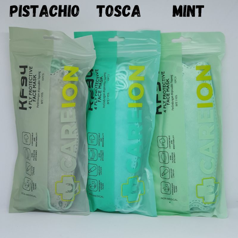 Masker Careion KF94 warna pistachio/tosca/mint