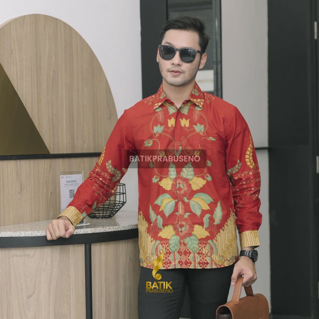 ABIMANYU Kemeja Batik Pria Lengan Panjang Slim Fit Original Ori Prabuseno Full Furing Jumbo Modern P