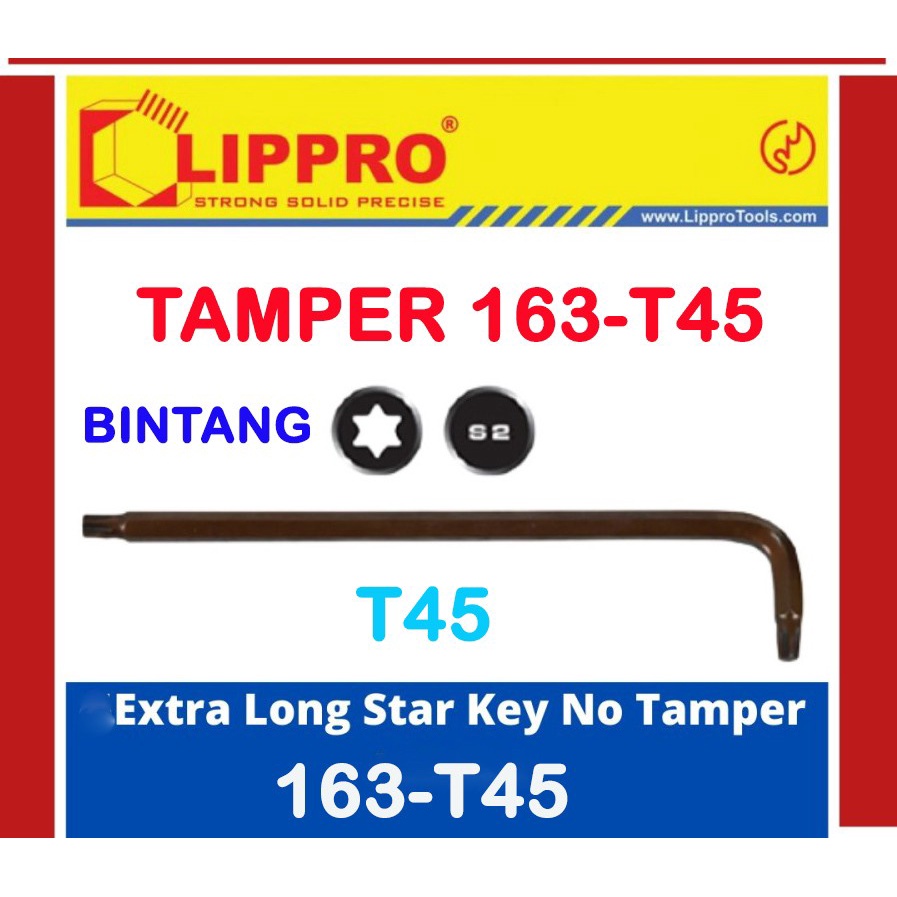 T45 KUNCI L BINTANG EXTRA PANJANG magnet tanpa lubang LIPPRO 163-T45