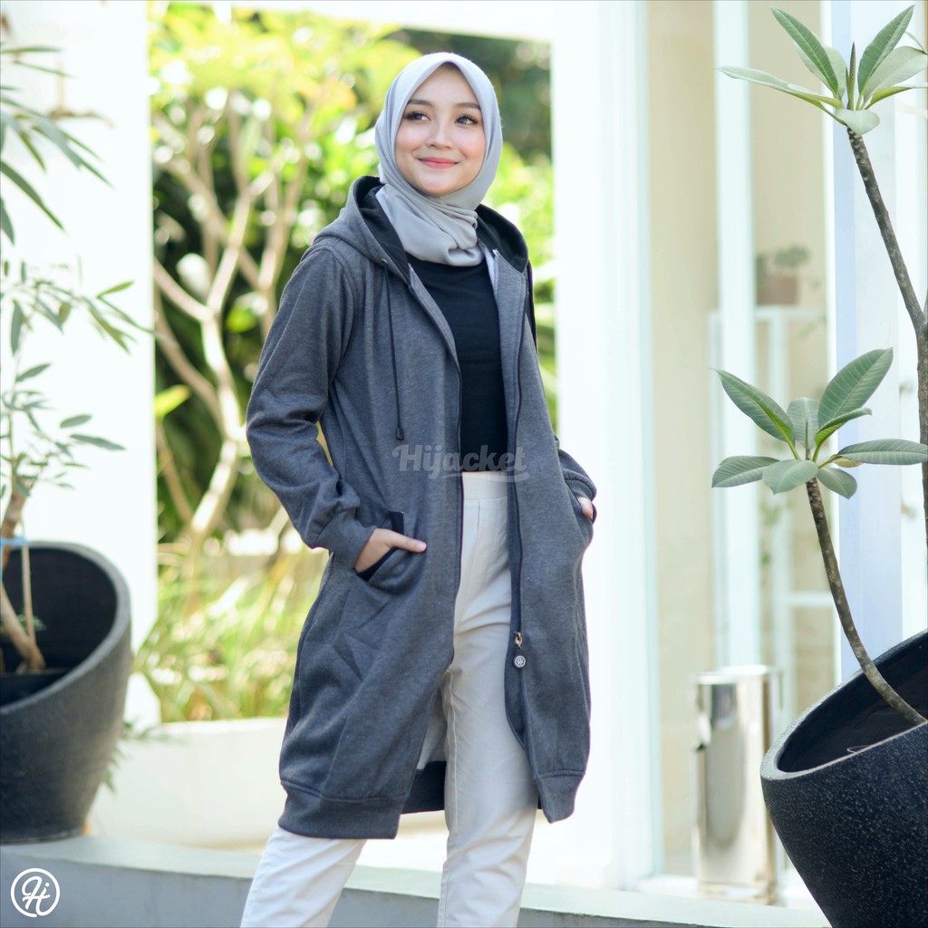 ⭐️GRATIS ONGKIR⭐️ HIJACKET BASIC Jaket Wanita Muslimah-DARK GREY (Abu Tua)