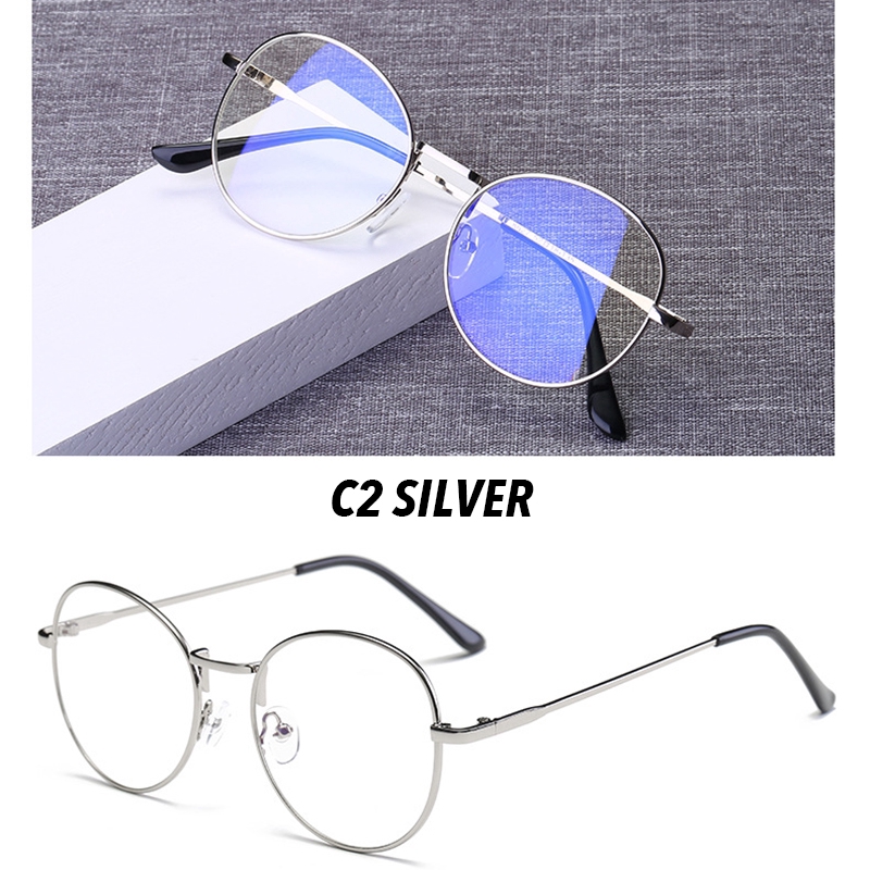 (YUZHU) Bayar di Tempat Korean Style Retro Bundar Besi Frame Kacamata Anti Blue Goggles Eyeglasses