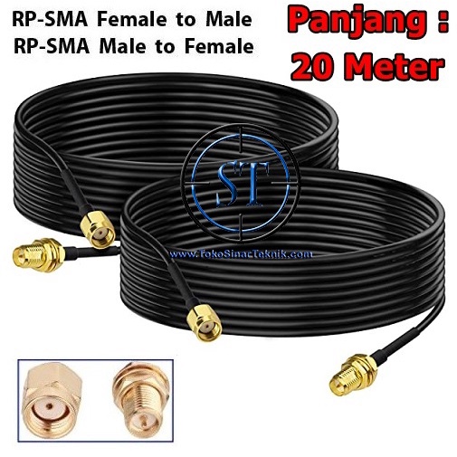 Kabel Extension Pigtail RP-SMA 20 Meter Male to Female Perpanjangan Coaxial RF Cord Connector RPSMA Cable Antenna Wi-Fi Wireless Router Panjang 20meter