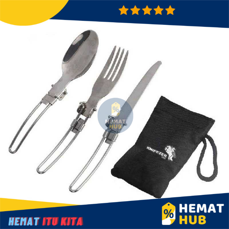 Sendok Garpu Pisau Lipat Portabel Stainless Steel Ultra Light Gunung Survival