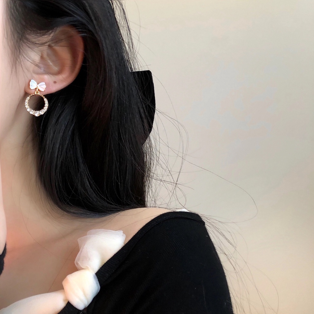 Korean Ins Style Simple Fashion Bow Round Silver Pin Earrings