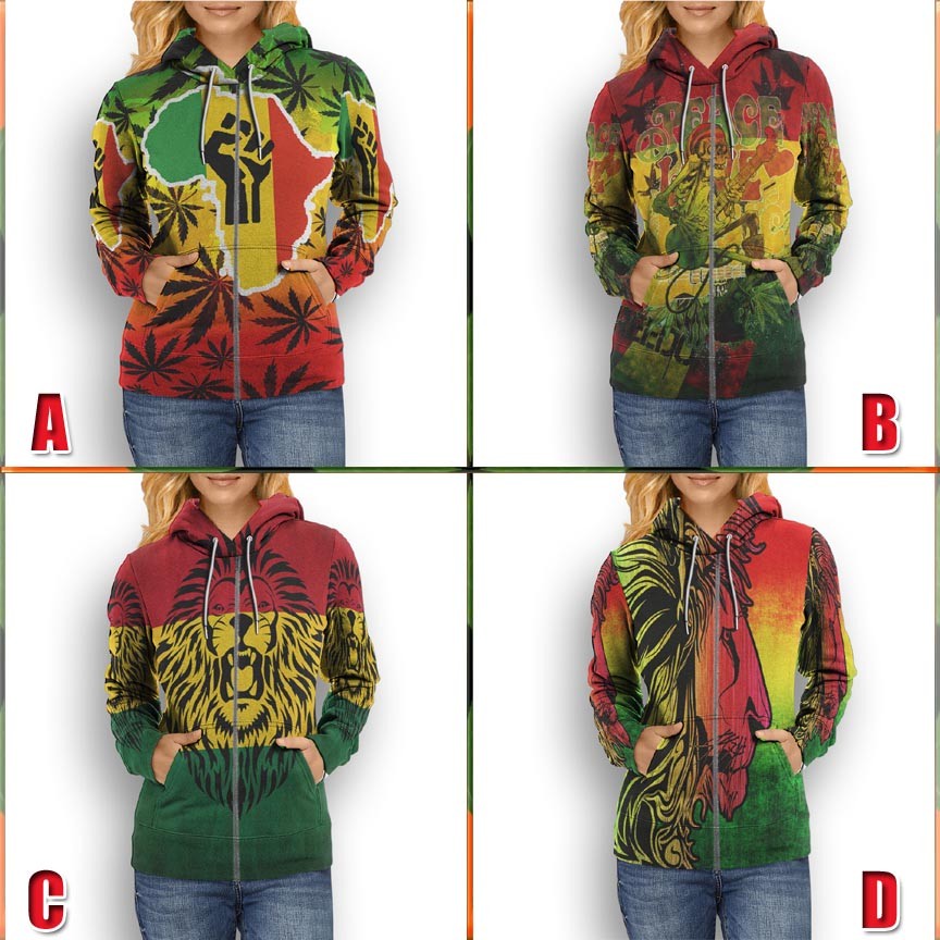 Jaket Hoodie Artistic Design Jamaica Reggae SKU-7434106439434 Hoodie Fullprint Casual Zipper Hoodie 