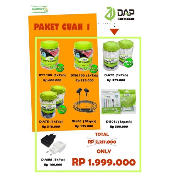 PAKET CUAN PRODUK DAP || INCLUDE KABEL DATA, CHARGER, HEADSET, POWERBANK, dan lainnya