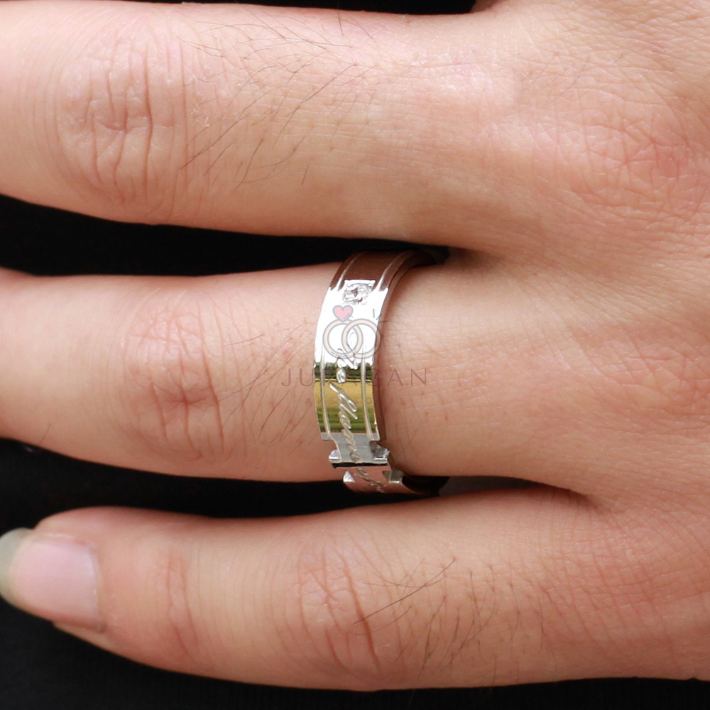 [HIGH QUALITY] Cincin Couple BUCIN R53 Titanium Ukir Nama + Box Cincin Beludru + BONUS Gelang Couple
