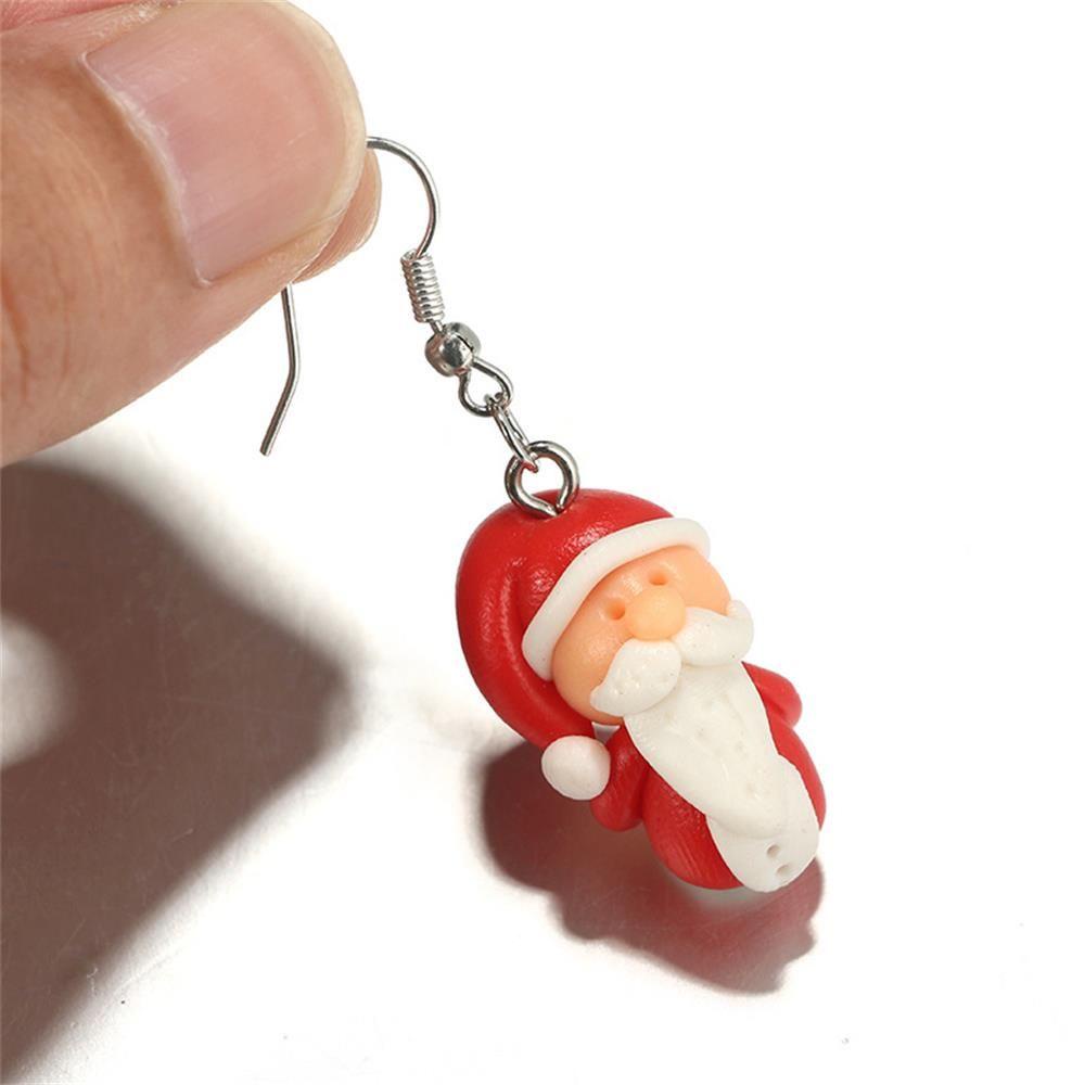 Solighter 1pasang Anting Natal Mode Indah Kait Menjuntai Handmade Polymer Clay