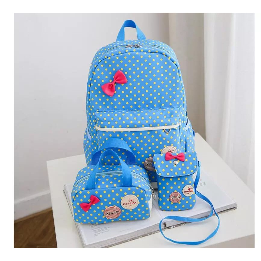 TAS RANSEL BERANAK SET 3IN1 MODEL PITA POLKA COCOK UNTUK SEKOLAH ANAK