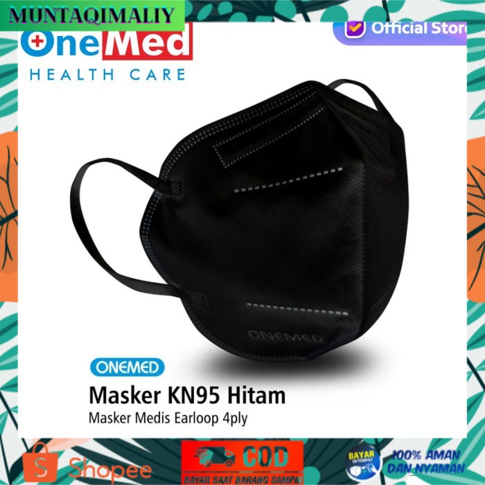 [TERBARU] ONEMED - Masker Earloop 4 Ply KN95 | Masker KN95 | Masker Medis - Hitam