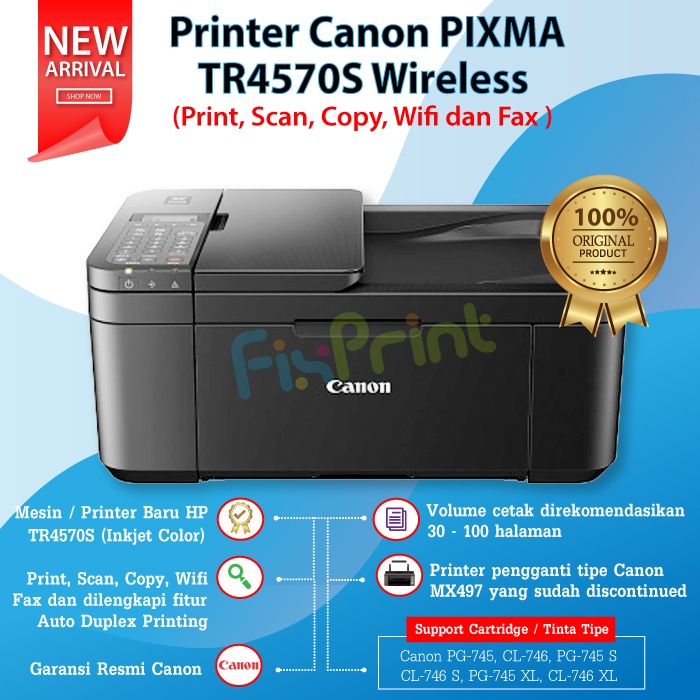 Printer Canon PIXMA TR4570S TR 4570S TR4670s TR 4670s Print Scan Copy Fax Wifi Wireless ADF  Multifungsi 3 in 1 Original Ori Garansi Resmi Suppor Legal F4 Scanner