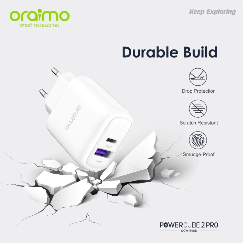 Oraimo OCW-E96D Charger Handphone Original Dual Port Smart Ultra Fast Charging Iphone/Android - Garansi 1 Tahun