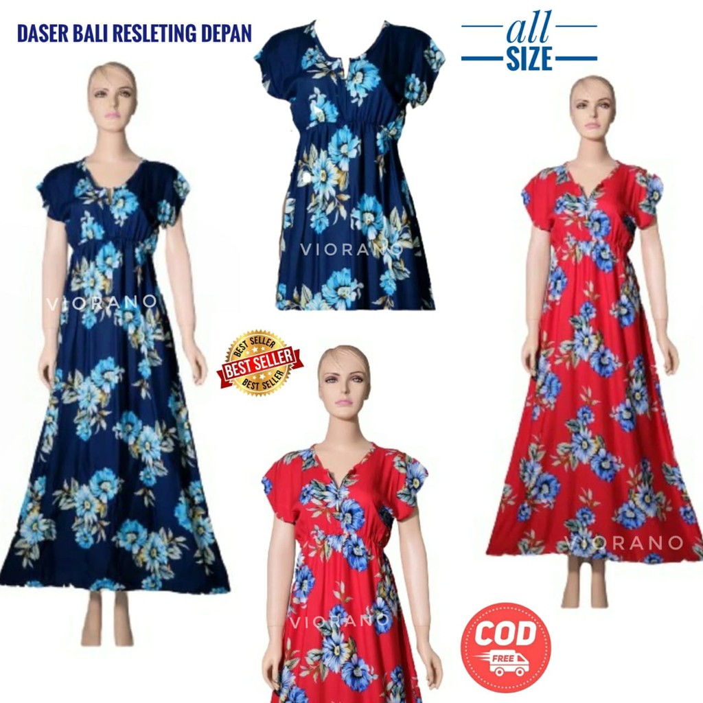 Daster Wanita Resleting Depan Lengan Pendek Daster Bali Home Dress Panjang Busui Adem