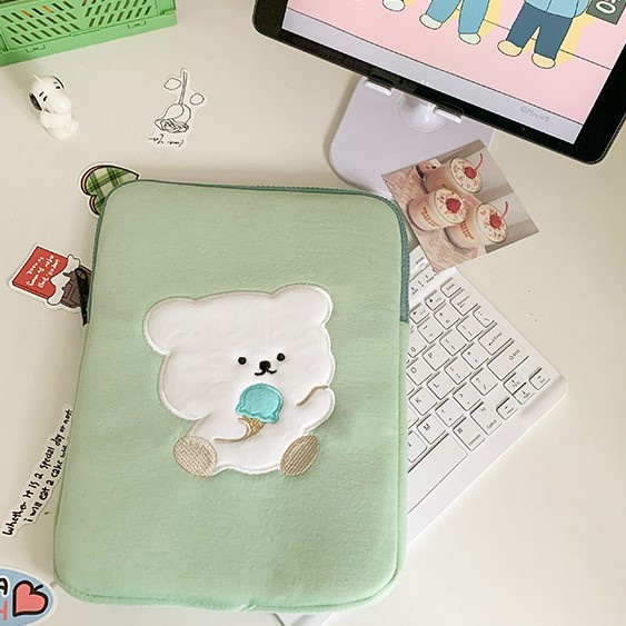 Sleeve Pouch Sarung Tas Pillow Bag Case Ipad Tab Tablet Macbook Air Pro Laptop Asus Acer Aspire Swift 3 Slim Chromebook Lenovo Dell HP Samsung Huawei 11 12 13 14 15 inch Motif Gambar Kartun Bear Dino Warna Green Pink Biru Ungu Cute Murah Korean Model