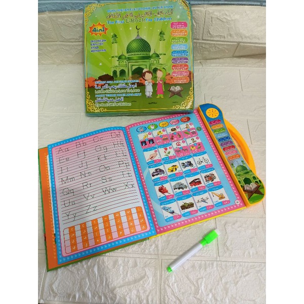 LYSASHOP - Mainan Ebook Edukasi Anak 4 Bahasa Indonesia Inggris Arab Mandarin Buku Pintar Belajar Membaca Quran Doa Muslim-0