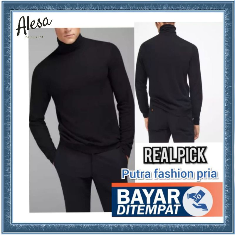Kaos Turtleneck Kerah Tinggi Polos Baju Polos HITAM Kerah Tinggi