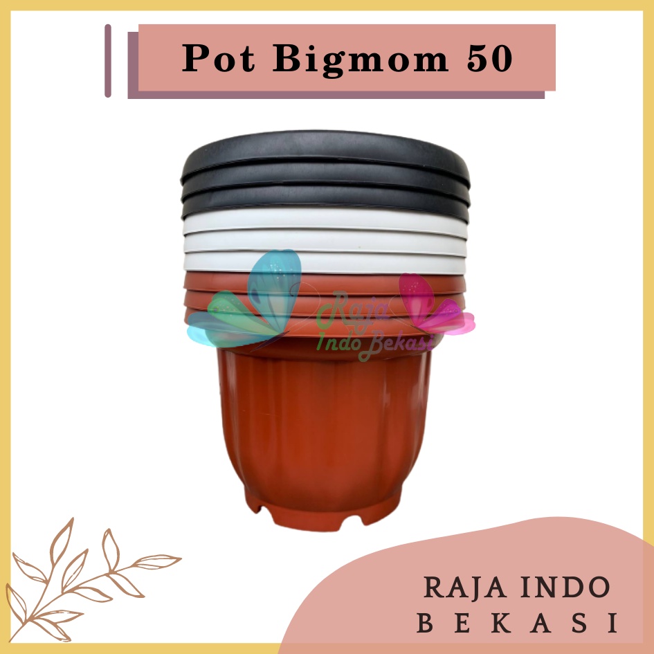Pot BIGMOM 50 Putih Hitam Merah Bata Merah Coklat Terracota Terracotta  - Pot Besar Jumbo 50cm Pot Besar Plastik Bahan Tebal - Pot Besar Jumbo 100cm 50cm 40cm Putih Tinggi Hitam