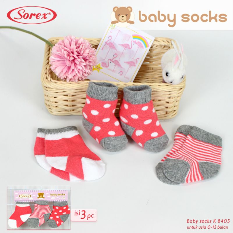 3 Pasang Kaos Kaki Bayi Sorex 0-12 Bulan Kaos Kaki Baby Newborn Shoes Lembut Sorex Baby Socks