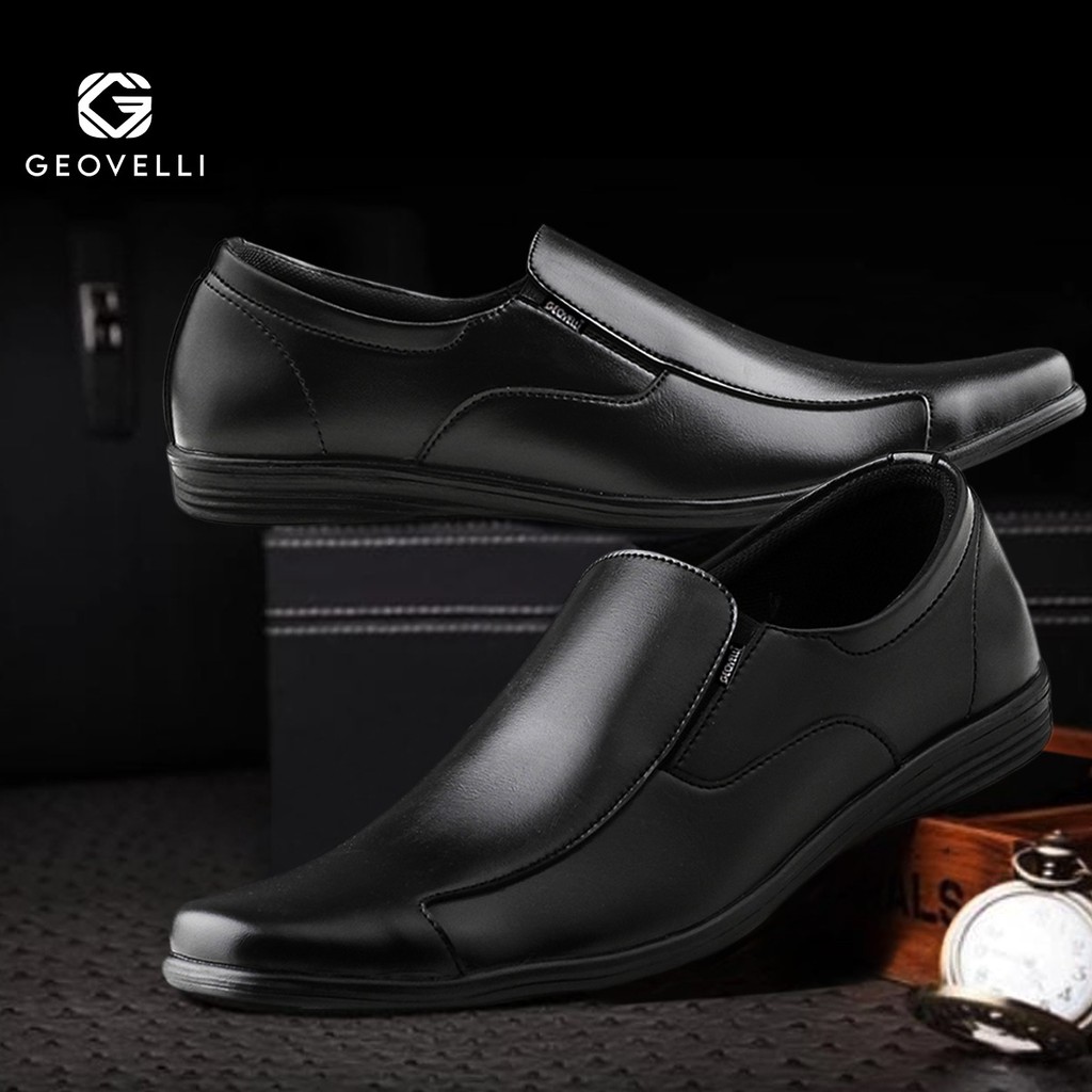 GVL GEOVELI Full Black - Sepatu Pantofel Pria Kulit Formal Kantor Kasual Kerja Kuliah  - Pantopel-6