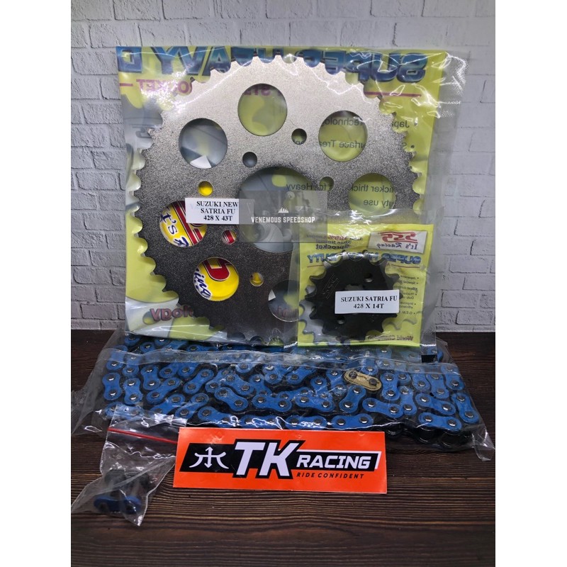 Gearset SSS 428 Rantai TK Racing Biru/Blue Satria FU