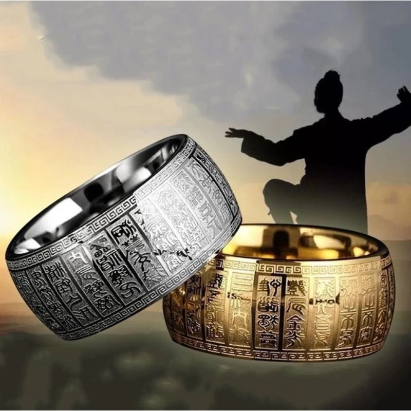 Cincin Tulisan Mantra Budha Lebar / Cincin Pria Wanita Cincin Kitab Suci Buddha Kuno Berukir Cincin 