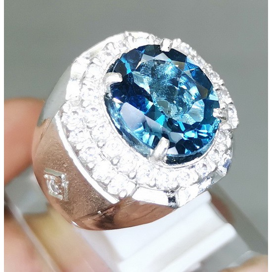 Batu Cincin Natural Blue Topaz London Bersertifikat