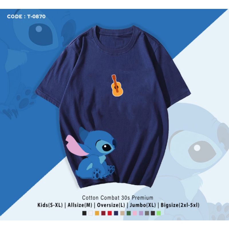 KAOS LIL STITCH BLUE/KAOS KATUN LIL STITCH PREMIUM