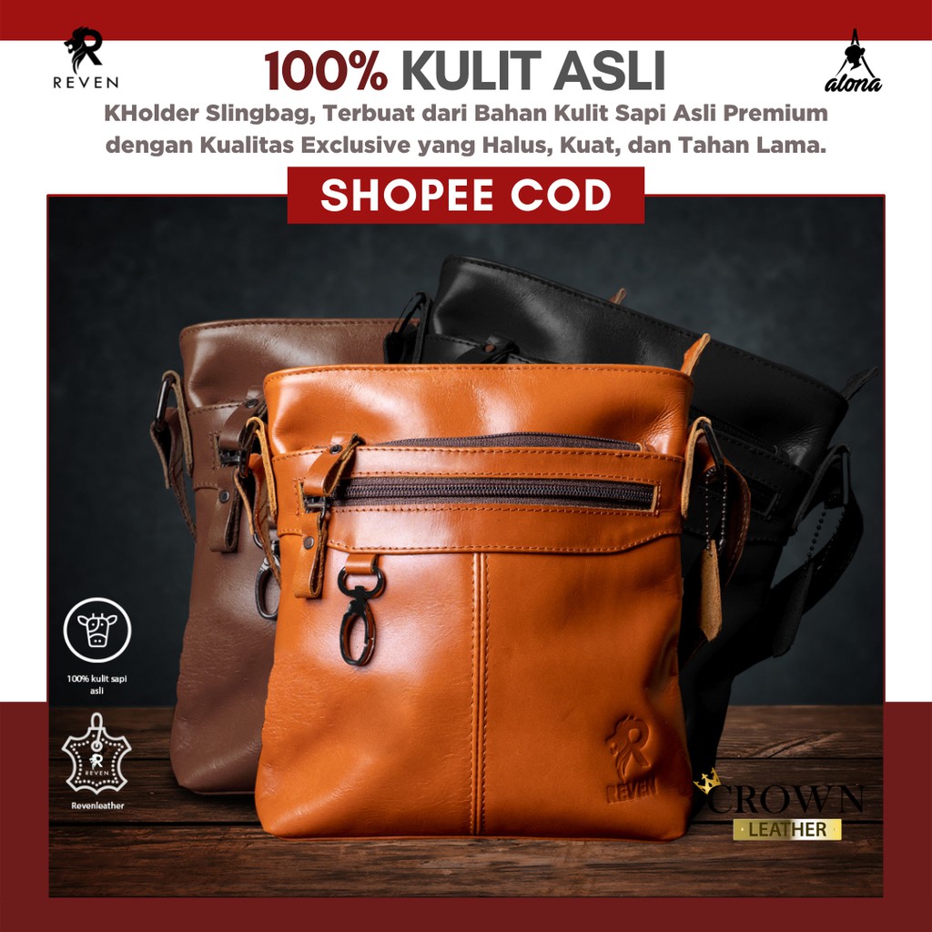 Tas Selempang Kulit Pria Slempang Waistbag Sling Bag Cowok Tas Pinggang Pria Kulit Sapi Asli Original Premium Keren Terbaru Key Holder Bag by Crown Leather Crownleather Store