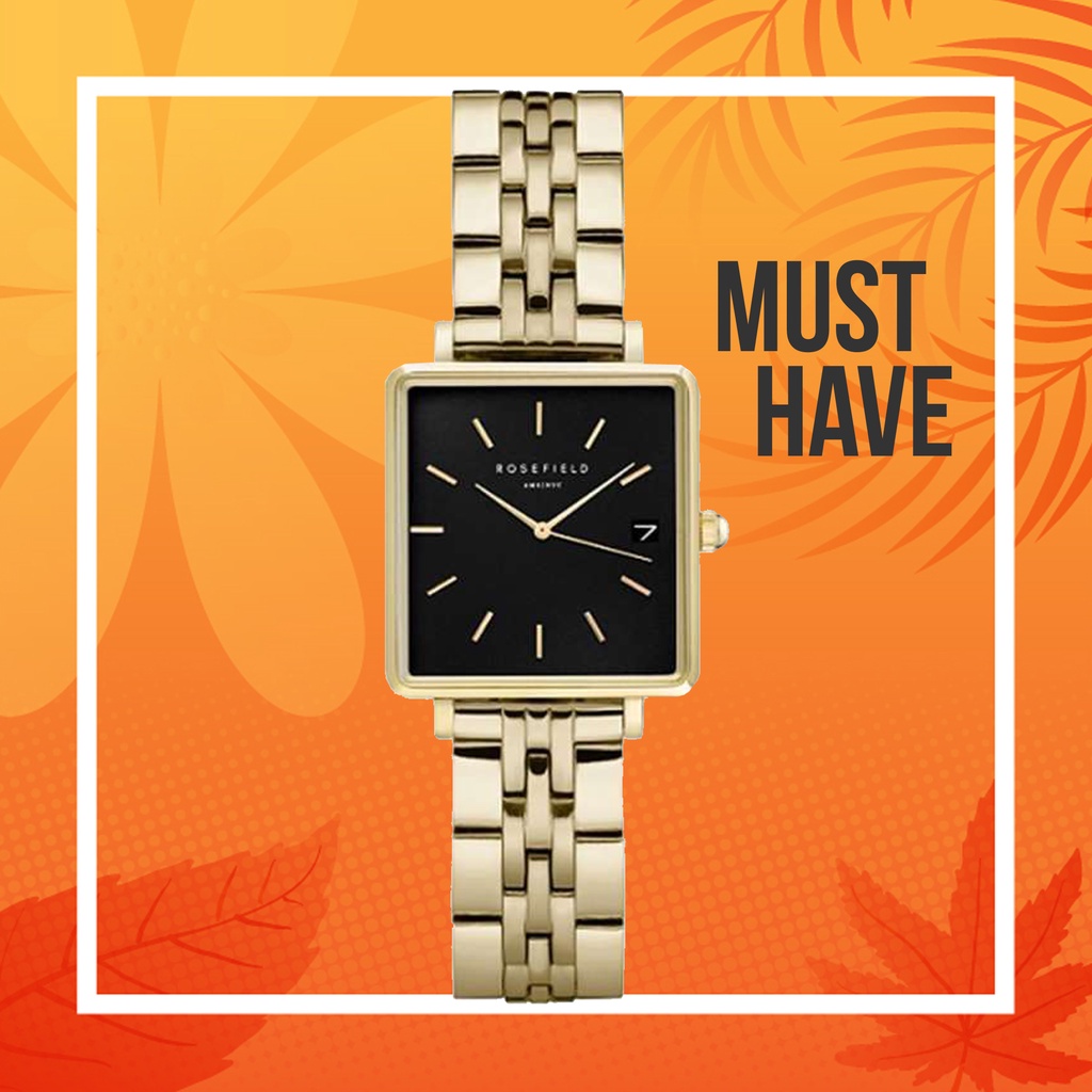 Rosefield Jam Tangan Wanita The Mini Boxy Black Steel Gold - QMBG-Q025
