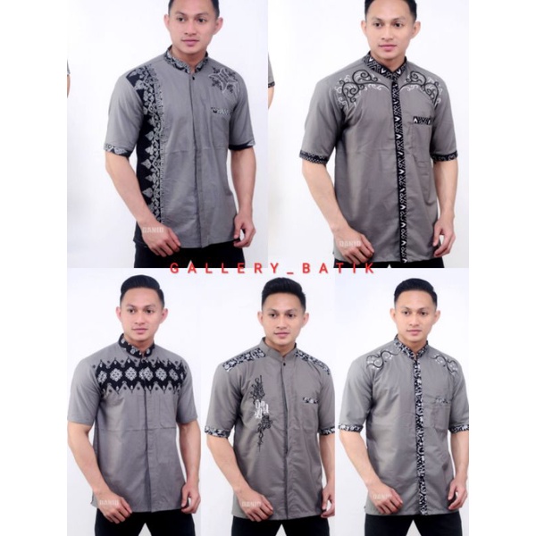 Hem/Koko Lengan Pendek polos warna abu-abu kombinasi bordir GB08