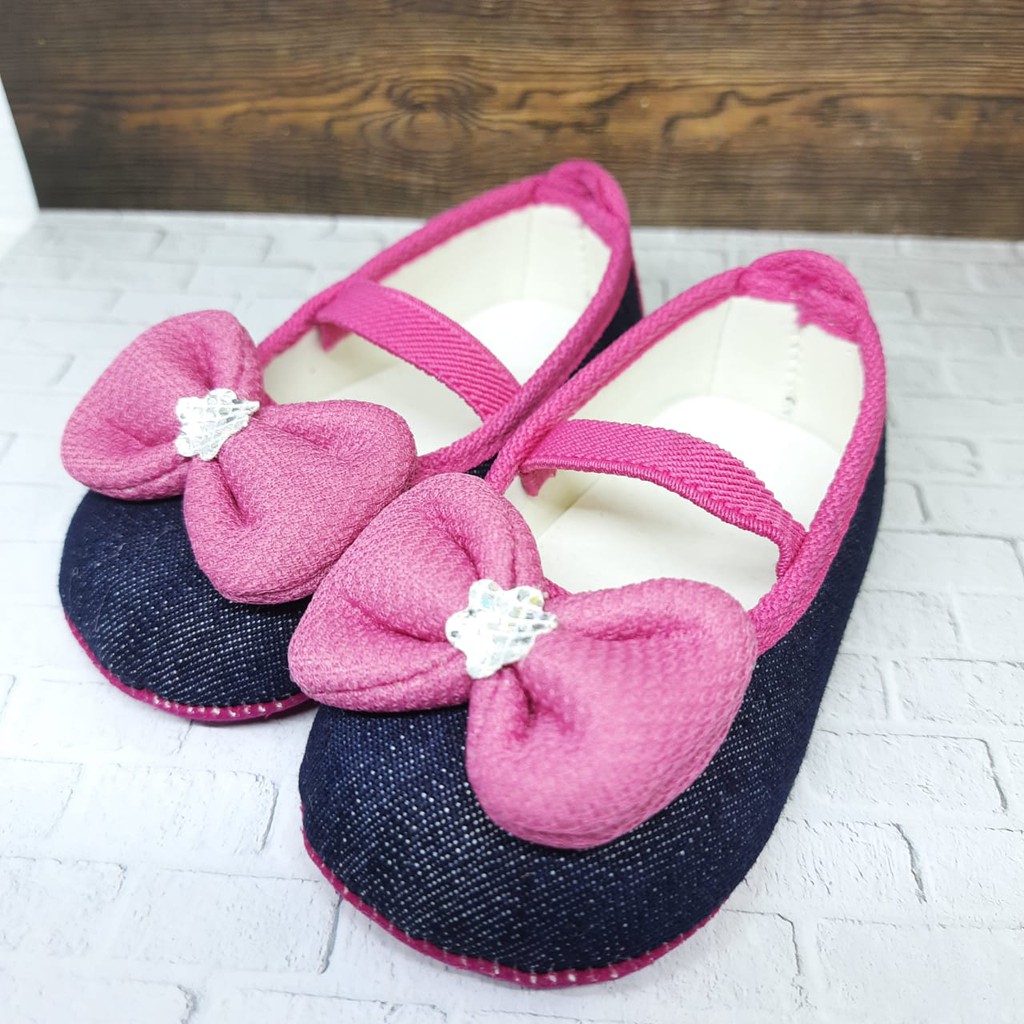 [TAMAN SEPATUKU] SEPATU TRENDY MURAH PREWALKER ANAK PEREMPUAN USIA 0-12 BULAN  PITA BAHAN DENIM FPX01