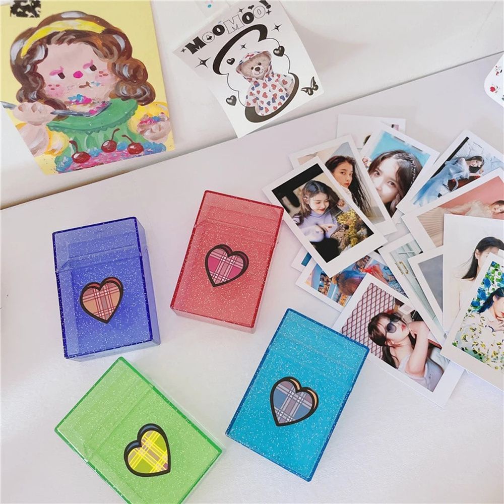 AUGUSTINA Korean Photocards Collect Box Retro Love Stickers Card Storage Case Glittery School Office Kpop Idol Photo Student Card Holder Japanese Photo Organizer