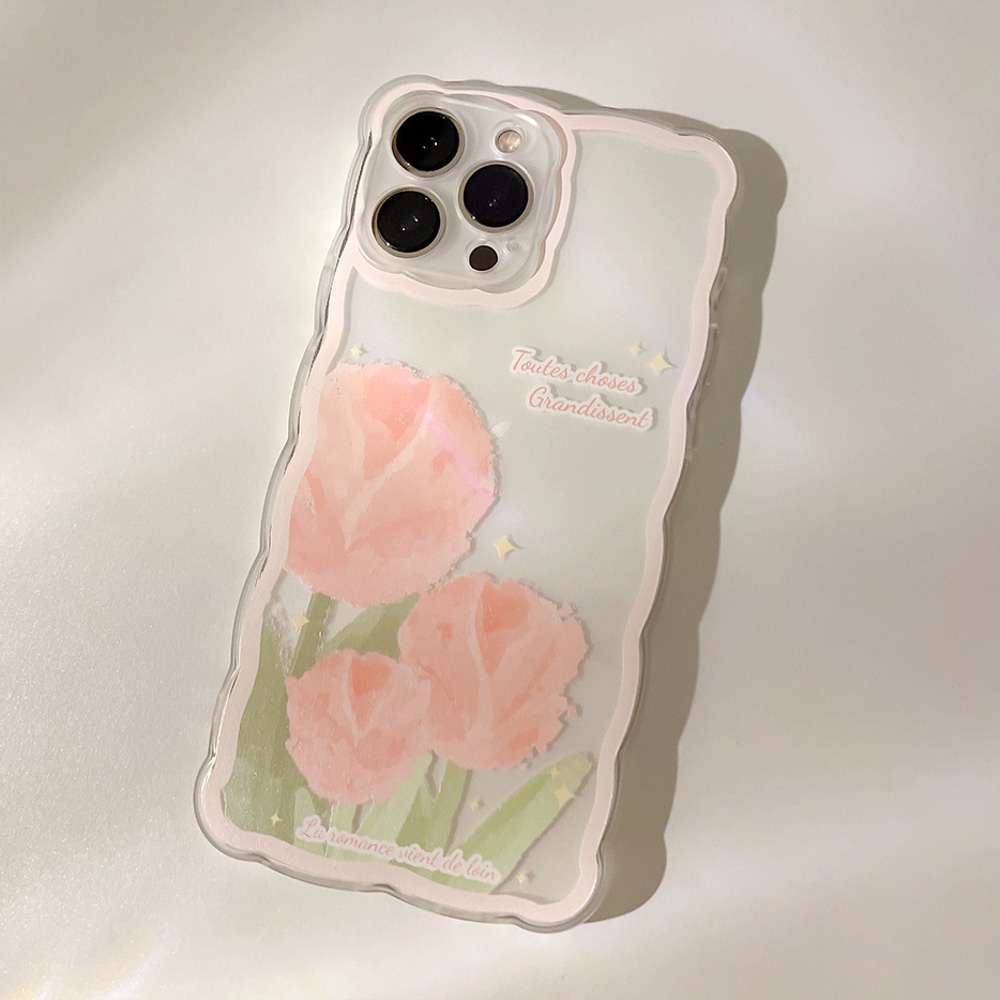 Soft Case Pelindung Lensa Kamera Motif Tulip Dan Awan Tahan Banting Untuk iPhone 13 Pro Max 11 12 Pro X XS Max 7 8 Plus SE 2020