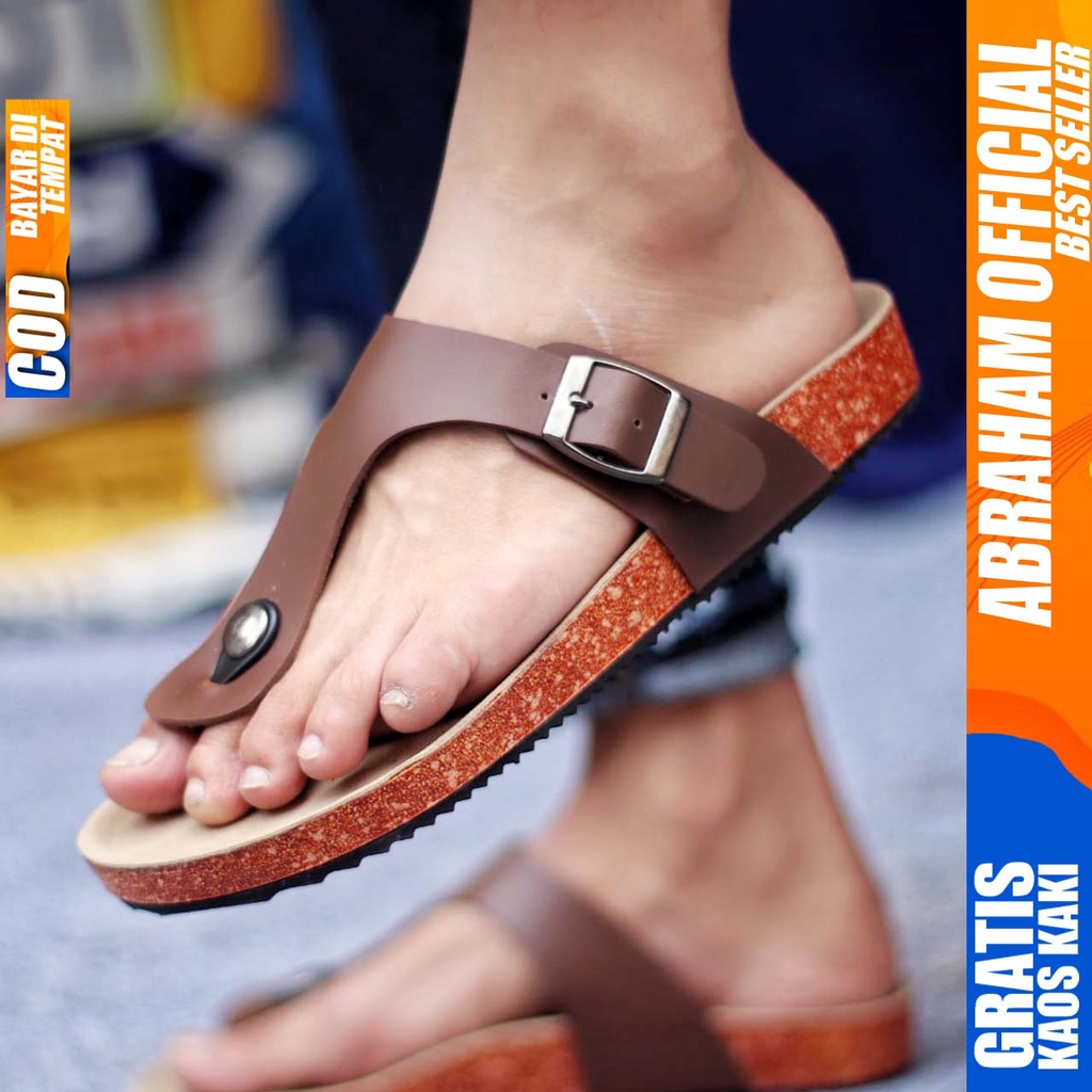 ABRHM x HORI Sendal Jepit Pria Sandal pria Sendal Cowok Kulit Pu Sandal Cowo Sandal Japit Kekinian