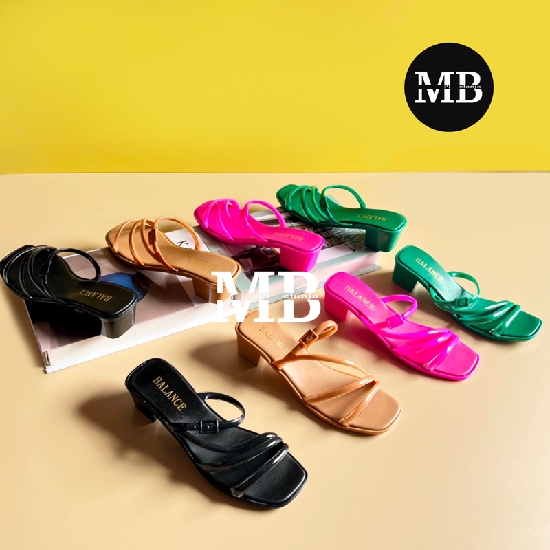 SANDAL JELLY WANITA BALANCE IMPORT SLOP HAK TAHU HEELS ANDIEN TALI GLOSSY PVC KONDANGAN KERJA PESTA