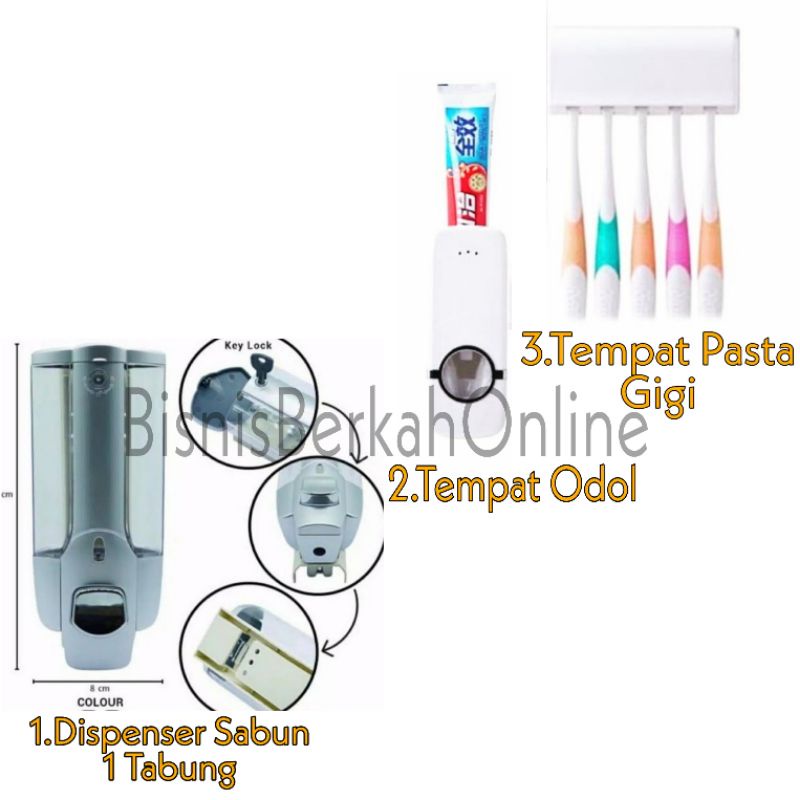 [Paket] Dispenser Sabun Cair 1 Tabung Dan Dispenser Odol Tempat Pasta Gigi