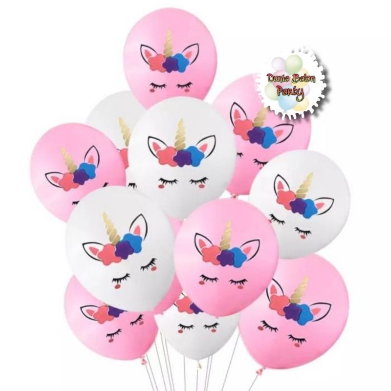 Balon Latex Unicorn / Balon Latex Sablon Unicorn Bunga ( isi 10pcs )